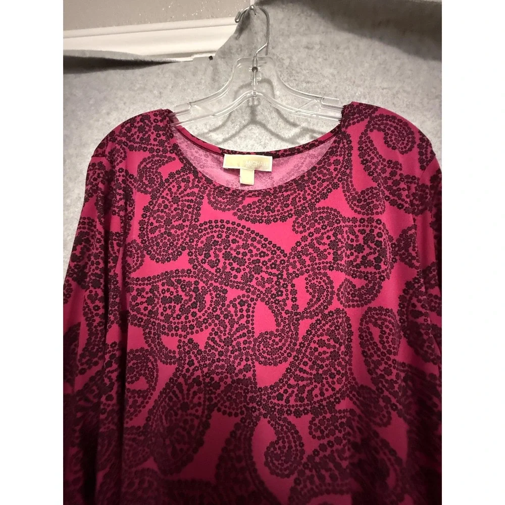 Michael Kors Dress Womens 2X Pink‎ Paisley Jersey Bell Sleeve Shift Midi Casual
